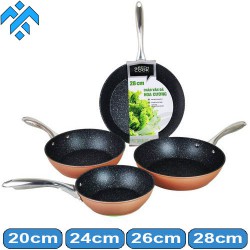 Chảo chống dính vân đá hoa cương Greencook GCP08 chống trầy, dùng được bếp gas, bếp hồng ngoại, bếp từ